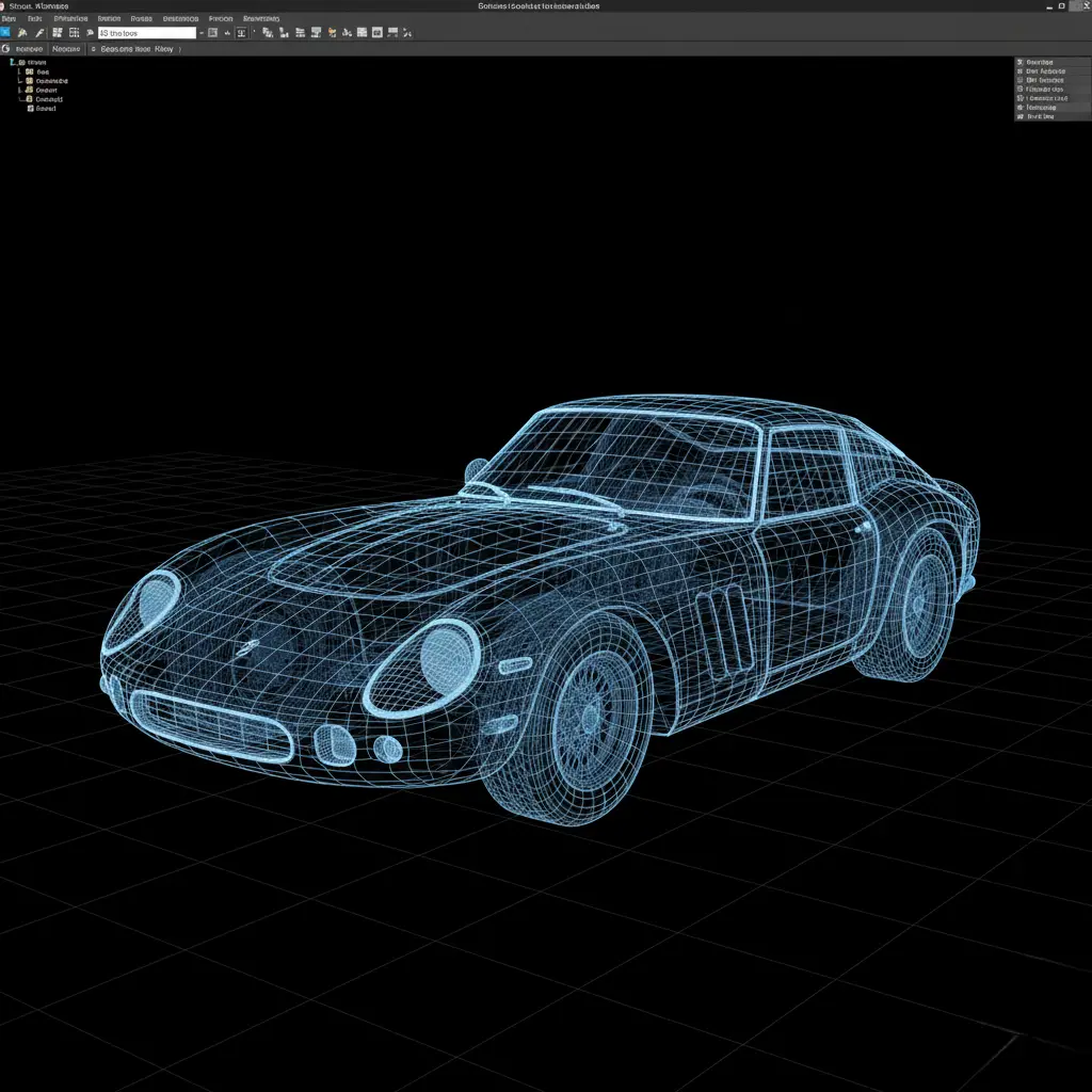 مدل وایرفریم (Wireframe) یک خودروی اسپرت کلاسیک طراحی شده در کتیا.